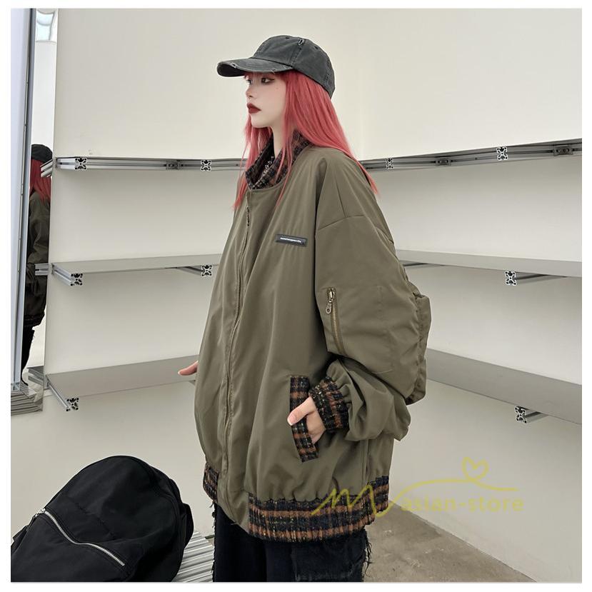 コート・ジャケット | ブルゾン レディース 秋 アウター ジャケット ジャンパー 上着 羽織り Oversize スタジャン メンズ 男女兼用 大きいサイズ 切り替え スタンドカラー