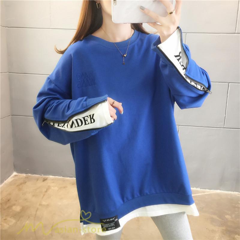 パーカー | トレーナー レディース 秋物 長袖フェイク ロングT 重ね着風 スウェット トップス 秋服 ゆったり 秋冬 大人 プルオーバー 20代30代40代50代60代