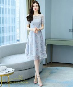 ミディアム | ワンピース エレガント レディース 膝丈 カジュアルワンピース 春 サマーワンピース 夏 新作 半袖 きれいめ グレー カジュアル 大きいサイズ お出かけ 花柄