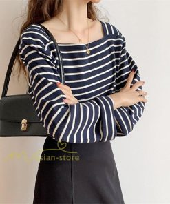 ｔシャツ・カットソー | 長袖 Tシャツ カットソー レディース シャツ 袖 ストライプ 韓国ファッション トップス 通勤通学 カジュアル 着回し 上品 夏物 ゆったり お出かけ 20代30代40代
