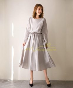 マキシ | ワンピース 秋 レディース 綿麻ワンピース ロングワンピース ウエストリボン付き 縛る 着痩せ Aラインワンピース 30代40代50代 長袖ワンピース 大人 可愛い 無地