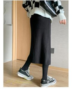 スカート | ニットマタニティウェア レディース 秋冬 コーデ 裾口スリット 妊婦服 産前産後 ハイウエスト マタニティスカート 大きいサイズ ゆったり ウエスト調整