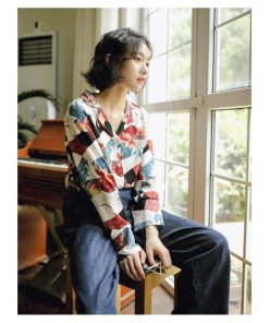 在庫ある | ブラウスレディースシャツ ファッションシャツ プリント花柄シャツブラウス 長袖 Vネック 春夏秋衣装 通学通勤 おしゃれ 着痩せ OL 体型カバー ゆったり 薄手