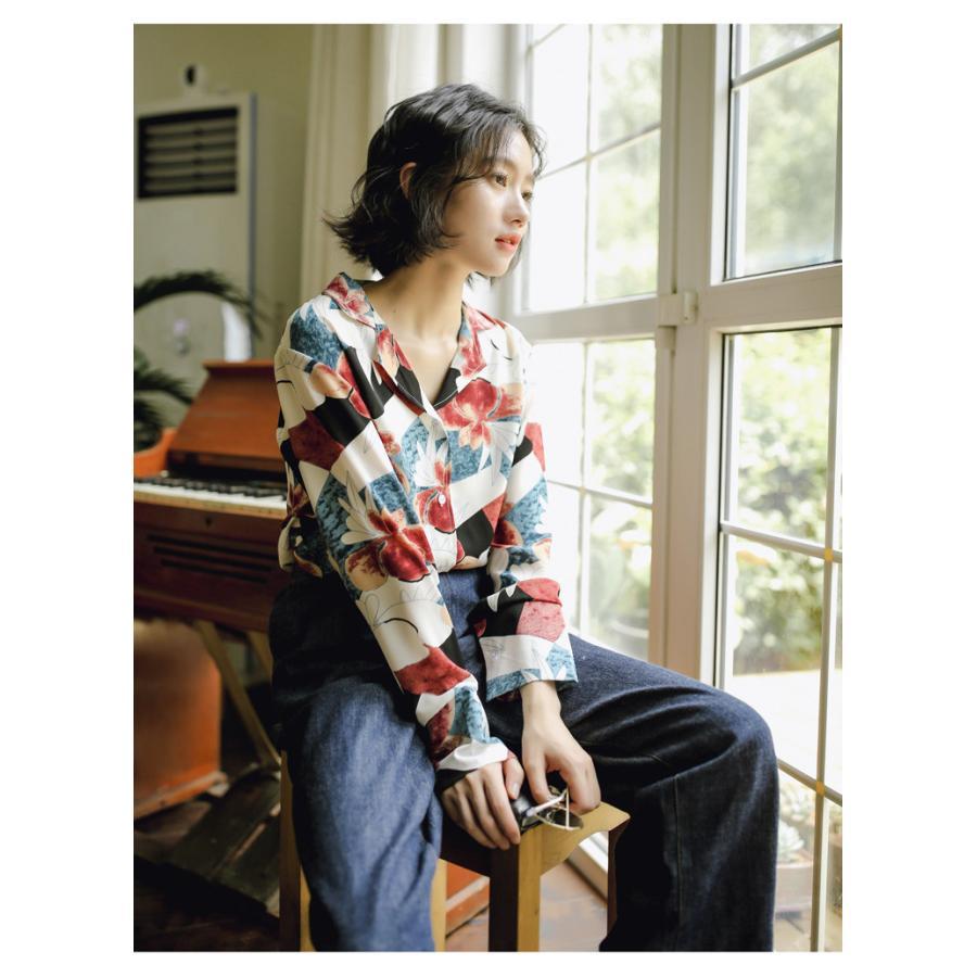 在庫ある | ブラウスレディースシャツ ファッションシャツ プリント花柄シャツブラウス 長袖 Vネック 春夏秋衣装 通学通勤 おしゃれ 着痩せ OL 体型カバー ゆったり 薄手