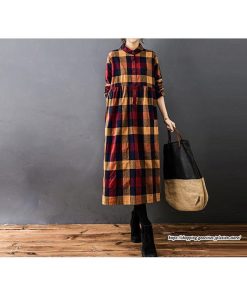 マキシ | チェック柄ワンピースリネン風 シャツワンピース 30代レディース秋物長袖 綿麻風 ゆったり ゆるシルエット 大人 チェック柄 可愛い 通学通勤 ロングシャツ