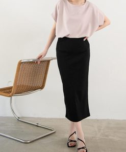 ロングスカート | バックスリット ニットスカート 無地