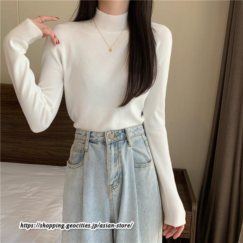 ニット・セーター | カットソー ニット レディース リブニット 長袖 秋冬 春 トップス スリム ストレッチ インナー 無地 プルオーバー 通学通勤 長袖ニット 長袖カットソー 着痩せ