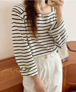 ｔシャツ・カットソー | 長袖 Tシャツ カットソー レディース シャツ 袖 ストライプ 韓国ファッション トップス 通勤通学 カジュアル 着回し 上品 夏物 ゆったり お出かけ 20代30代40代