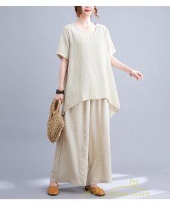 セットアップ | レディース 夏 40代 20代 コーデ カジュアル 2点セット Tシャツ 半袖 ガウチョパンツ 綿麻 大きいサイズ ゆったり 通勤 大人 着痩せ おしゃれ