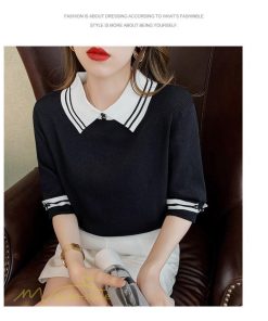 tシャツ・カットソー | レディース トップス Tシャツ 着痩せ ニット きれいめ 女性着 ポロ 着回し 学院風 5分袖 可愛い 配色切替 上品 サマー風 20代 アウトドア 夏コーデ 新作 人気