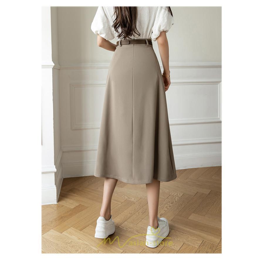 スカート | Aラインミモレ丈 裏地付き ボトムス 春 夏 黒 ベージュ カーキ おしゃれ お呼ばれ ファッション 女子会 カジュアル 無地 デート
