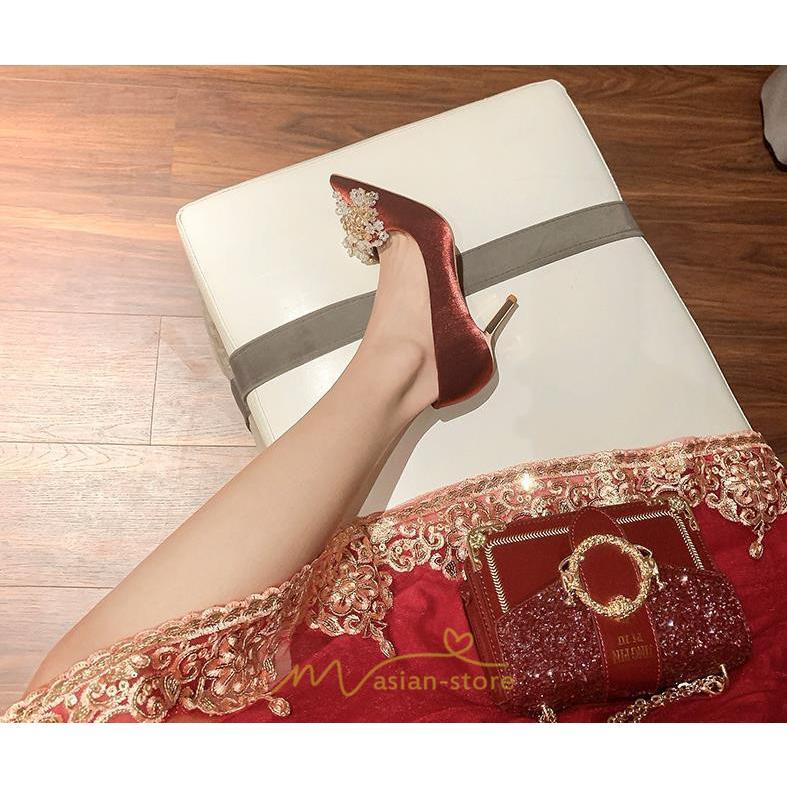 パンプス | 結婚式 ブライダルシューズ パーティーシューズ ハイヒール 赤 痛くない 大きいサイズ 小さいサイズ おしゃれ 疲れない レッド 美脚 ポインテッドトゥ