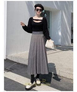 スカート | プリーツロング丈 プリーツ ロング2022 冬 秋 ニット 暖か  Aライン 着回し 通勤 出勤 おでかけ お出かけ デート 女子会 旅行