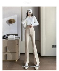 チノ・テーパード・ジョガー・スキニーパン | フレアパンツ レディース ハイウエスト センターシーム 韓国ファッション オフィス カジュアル 通勤 シンプル デイリー 春 秋 韓国 送料無料 冬 スリット