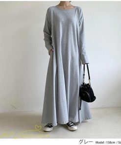 マキシ | Aラインワンピース ワンピース レディース 無地 長袖 マキシワンピース プルオーバー カジュアル 20代 30代 ゆったり 体型カバー フレア 40代 50代 おしゃれ
