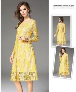 レースワンピース | ワンピース レディース 大きいサイズ フレア 膝丈ワンピース ひざ丈ワンピ 長袖 パーティー オシャレ 二次会 レースで大人らしい