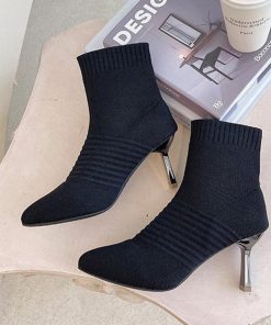 ショートブーツ | ニットソックスブーツ ポインテッドトゥ