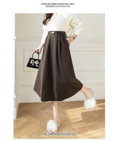 スカート | ロング レディース ロングフレア冬 ミモレ丈 暖かい ボトムス  ロング丈 ベルト付き 2022年秋冬 暖か 通学 通勤 ラシャ