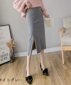 スカート | レディース ロング丈 ミモレ丈 冬 秋 暖か ボトムス ハイウエスト 美ライン スリット セクシー ニット イベント お出かけ デート お呼ばれ お食事会