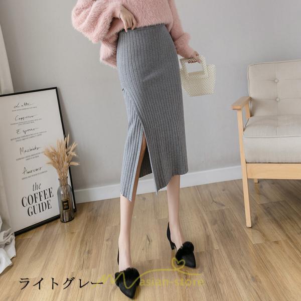 スカート | レディース ロング丈 ミモレ丈 冬 秋 暖か ボトムス ハイウエスト 美ライン スリット セクシー ニット イベント お出かけ デート お呼ばれ お食事会
