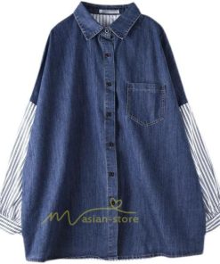 シャツ・ブラウス | デニム風シャツ レディース 異素材切替 シャツブラウス カジュアル 長袖シャツ 春服 胸ポケット トップス ゆったり 20代30代40代50代 おしゃれ 羽織り 通勤通学