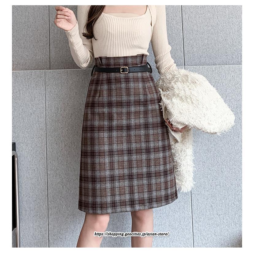 スカート | ミモレ丈 ひざ丈 レディース チェック柄 体型カバー 着痩せ Aライン ハイウエスト 上品 2022新作 通勤 秋冬コーデ オシャレ 韓国風 キレイめ