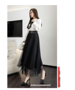 スカート | レディース 春秋 チュール美脚 プリーツロングAライン 体型カバー ボトムス おしゃれ 大人 通勤 お出かけ オシャレ