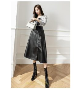 スカート | ロング秋冬 レディース フレア Aライン スリット 上品 フェミニン レザーかっこいい 通勤 OL キレイめ オフィス カジュアル