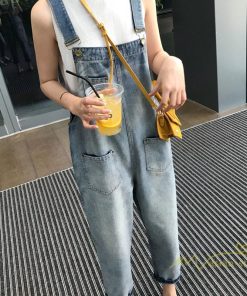 オーバーオール サロペット | サロペットパンツ オーバーオール デニム ゆったり ハイウエスト レディース カジュアル ヴィンテージ加工 無地 2020夏コーデ 復古風 デイリーコーデ