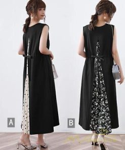 マキシ | ワンピース レディース マキシワンピース 可愛い 春夏 春 夏 きれいめ ゆったり ロングワンピース ノースリーブ 切り替え フェイク 50代 40代 30代