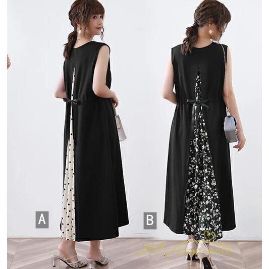 マキシ | ワンピース レディース マキシワンピース 可愛い 春夏 春 夏 きれいめ ゆったり ロングワンピース ノースリーブ 切り替え フェイク 50代 40代 30代