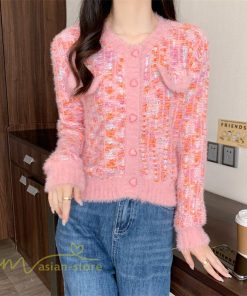 カーディガン | 2022秋冬ニットショート丈 アウター レディース ニット セーター 長袖 羽織り フロントボタン 通学通勤 ピンク 20代40代 トップス 可愛い