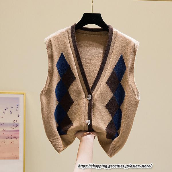 ベスト | ニットレディース トップス Vネック タンクトップ ノースリーブ 袖なし インナー ニット セーター レイヤード風 20代30代 女ニット 重ね着風