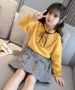 （子供）その他 | 秋冬 カジュアル スカート 2点セット セットアップ ミニチェック柄スカート 通学着 おしゃれ 女の子 長袖 小学生 シャツ キッズ