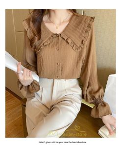 シャツ・ブラウス | ブラウス シャツ レディース 40代 上品 ブラウス きれいめ 通勤 OL ビジネス ゆったり 白  コーヒー ホワイト 秋 シフォン 夏 上品 秋コーデ 着痩せ