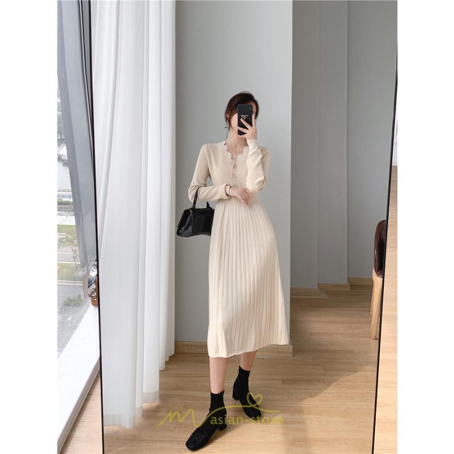 ニットワンピース | ワンピース 春 春服 レディース 長袖 ゆったり 秋 冬 ロング丈 可愛い 2022秋冬 暖か 通勤 おしゃれ デート 20代30代40代50代 女子会 同窓会