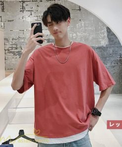 Tシャツ | メンズ 夏物 半袖 五分袖 フェイク レイヤード 重ね着 無地 おしゃれ プルオーバー オーバーサイズ しっかり ロングｔ 男 20代 カジュアル 30代