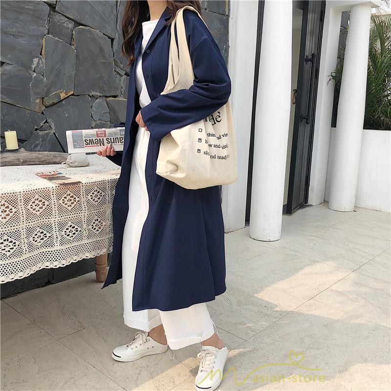 シャツワンピース | 長袖ワンピース 羽織り ワンピース ライトジャケット 膝下丈 無地 カワイイ ロングシャツ ゆったり カジュアルシャツ 20代30代 体型カバー