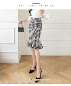 スカート | マーメイドニットレディース ひざ丈 チェック柄 おしゃれ かわいい レディース ボトムス 2022年秋冬 ニット きれい