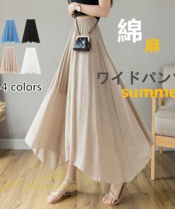 新作 | リネンパンツ 夏 ガウチョパンツ スカーチョ 体型カバー ワイドパンツ レディース ガウチョ ボトムス ゆったり 涼しい キュロット 春夏 ウエストゴム ズボン