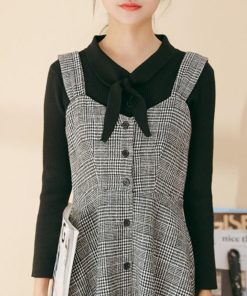 オールインワン | スカート ワンピース ロング 秋冬 チェック ジャンパースカート サロペット オールインワン 大人 グレンチェック