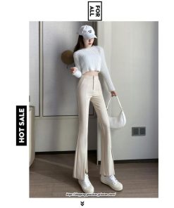 チノ・テーパード・ジョガー・スキニーパン | フレアパンツ レディース ハイウエスト センターシーム 韓国ファッション オフィス カジュアル 通勤 シンプル デイリー 春 秋 韓国 送料無料 冬 スリット