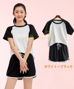 セットアップ | ルームウェア レディース 部屋着 リラックス 上下セット イージーパンツ スポーツスーツ ポケット付 2点 Tシャツ 半袖 ショートパンツ ゴム仕様