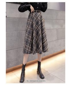 スカート | ロングミモレ レディース フレア Aライン ハイウエスト おしゃれ ゆったり ひざ下 体型カバー チェック柄 ラシャ ベルト付き 30代 20代 40代