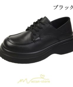 ローファー | レディース 厚底シューズ  JK パンプス 太めヒール 靴ひも 黒 女子靴 オシャレ 通学 コンフォート 通勤 10代20代30代40代 送料無料