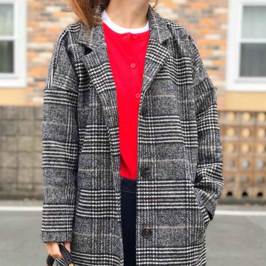 トレンチコート | グレンチェック チェスターコート レディース 冬 千鳥柄コート 中綿コート