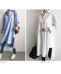 シャツ・ブラウス | ワンピース 秋服 レディース 長袖ワンピース シャツワンピース ロングシャツ ゆったり ブラウスシャツ 通学通勤 20代30代 40代50代 無地 トップス