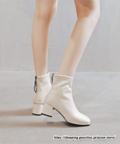 ショートブーツ | レディース 春秋ブーツ スクエアトゥ ブーツ チャンキーヒール 太ヒール 後ろファスナー 靴 通学通勤 シューズ 大人 黒ブーツ ミドルヒール