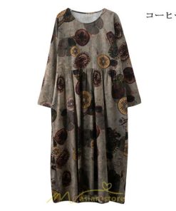 マキシ | ワンピース 夏秋 長袖 コットン お出かけ 長め丈 花柄 フラワー 大きいサイズ ロング丈 ロングワンピ ぽっちゃり 快適 お洒落 着痩せ 2022新作 華奢見え