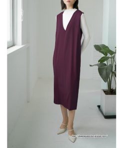 ノースリーブ | タンクワンピース 秋物 レディース ワンピース サイドポケット Vネック バックスリット入れ 20代50代 通学通勤 無地 大人 2022秋冬